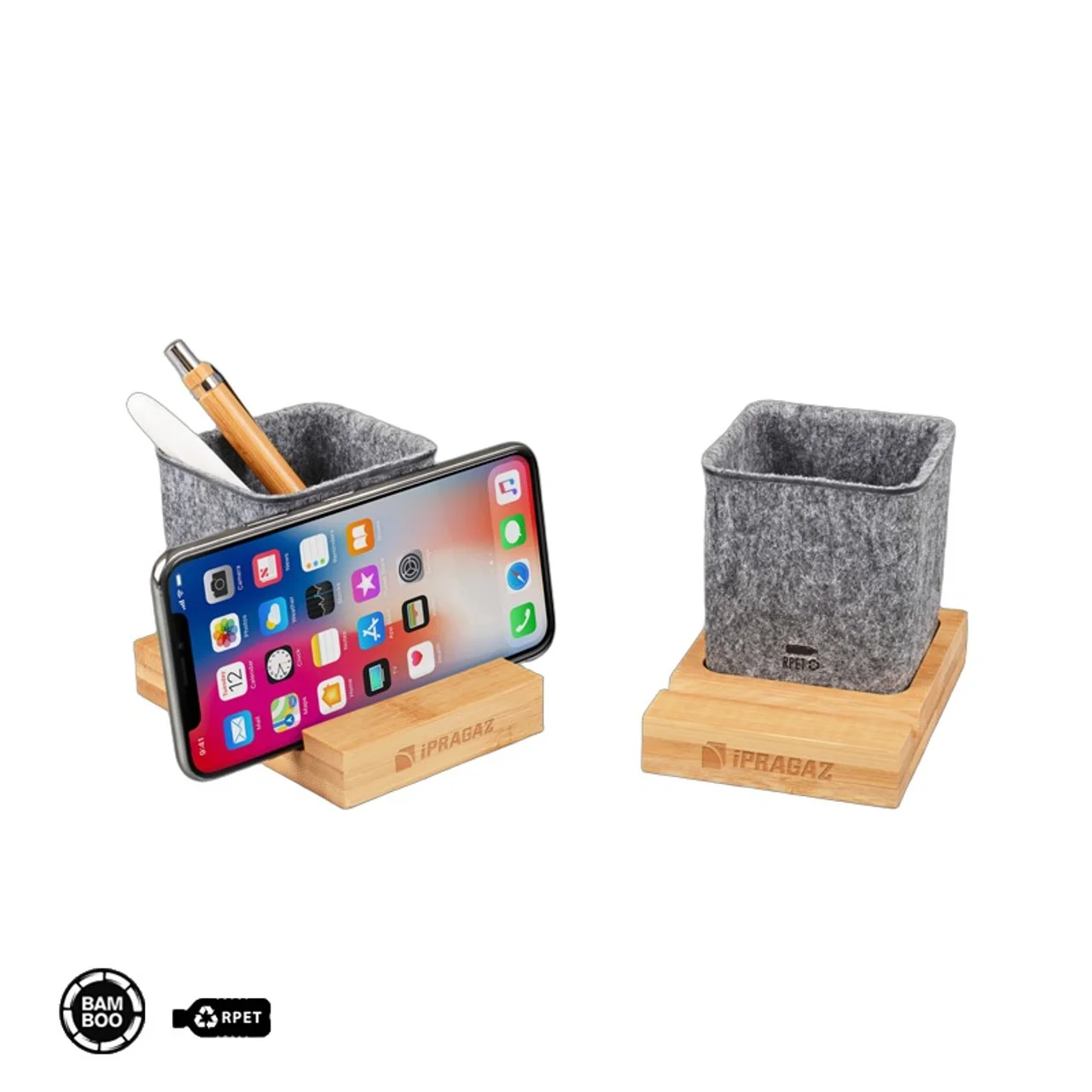 Hovedproduktbilde for 25-47-drb-5743 Rome Bambus og RPET Filt Mobilstativ og Penneholder