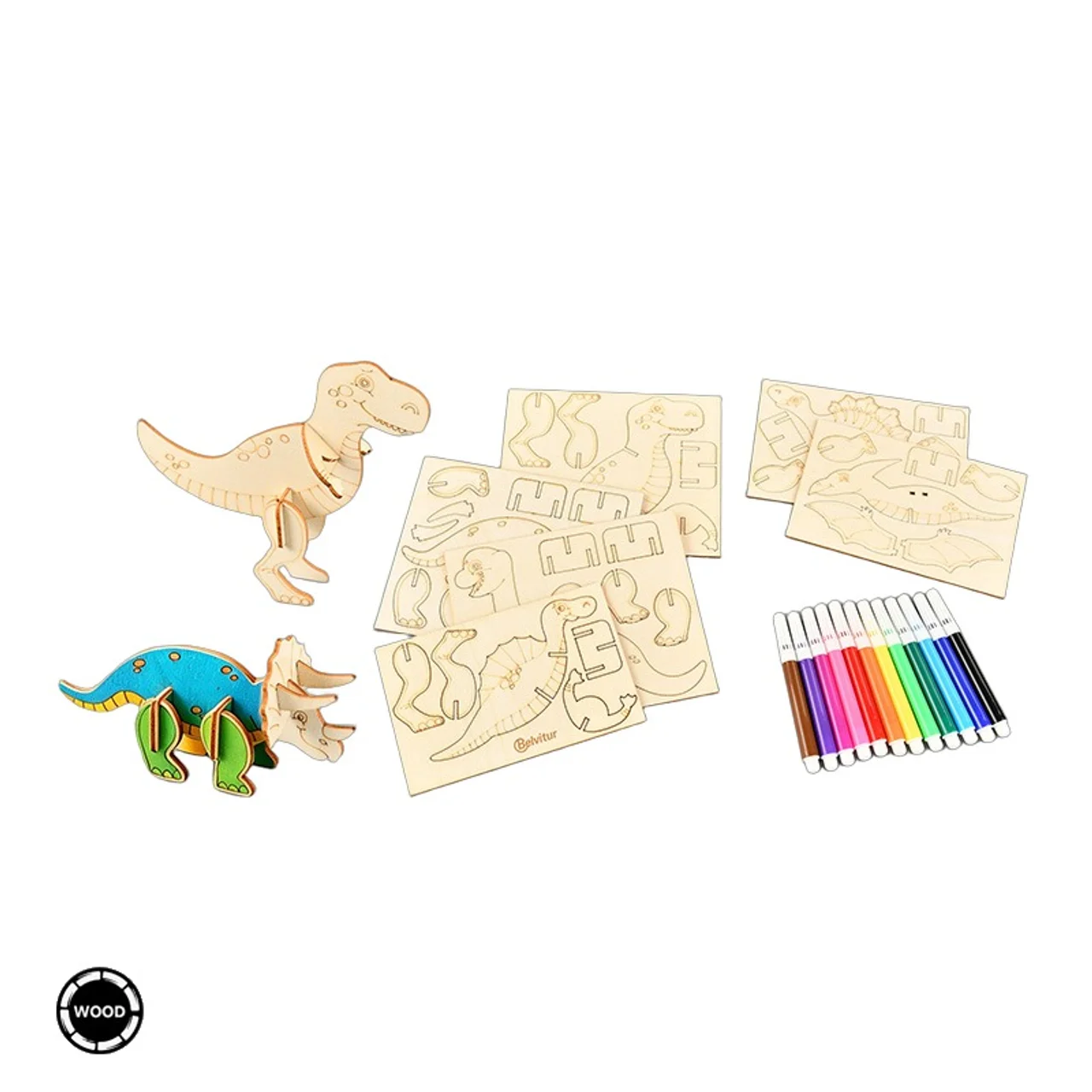 Hovedproduktbilde for 25-47-drb-6982 Rex Tre 3D Dinosaurpuslespill med Vannfargepenner