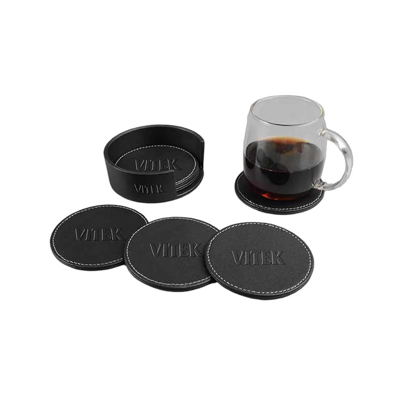 Hovedproduktbilde for 25-47-drd-5688 Rund PU Lær Glassbrikke Gavesett
