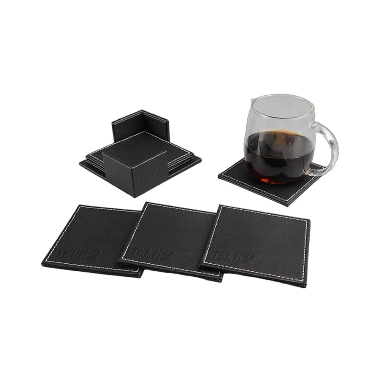 Hovedproduktbilde for 25-47-drd-5689 Kvadratisk PU Lær Glassbrikke Gavesett