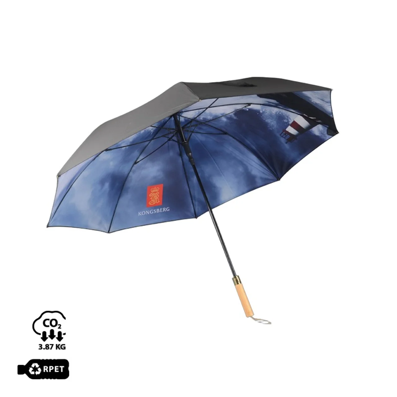 Hovedproduktbilde for 25-47-drd-5844 Theon RPET 27” Stormsikker Paraply med Bambushåndtak