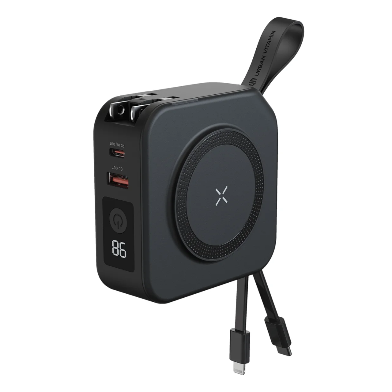 Hovedproduktbilde for Svart Urban Vitamin Saratoga 10.000 mAh 5-i-1 Universell Reiselader med 20W PD og 15 W Magnetisk Trådløs Powerbank