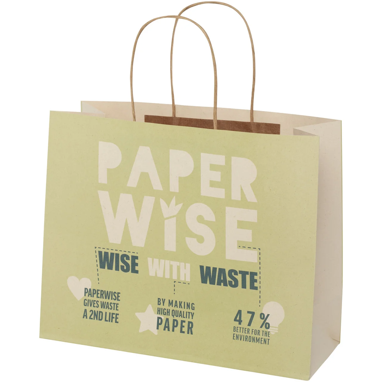 Hovedproduktbilde for Offwhite Papirpose Stor (31 x 12 x 25 cm) 150 g/m2 fra Landbruksavfall med Vridde Håndtak
