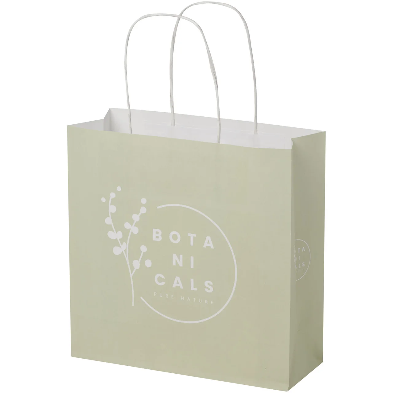 Hovedproduktbilde for Hvit Papirpose Liten (24 x 9 x 24 cm) 120 g/m2 Kraftpapir med Vridde Håndtak