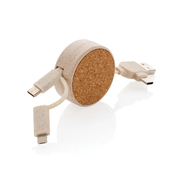 Produktbilde for XD Collection Kork og Hvetehalm 6-i-1 Uttrekkbar  Ladekabel
