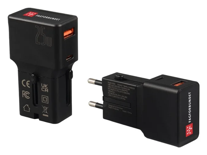Produktbilde for Jaro 25W PD Lomme Reiseadapter med USB-A og USB-C
