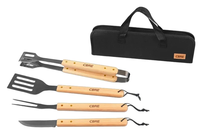 Produktbilde for Fort Rustfritt Stål og Tre 4 stk BBQ Sett