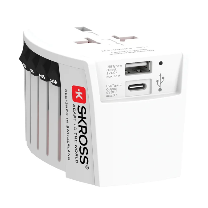 Produktbilde for Skross World MUV 2-polet med USB C og A Reiseadapter
