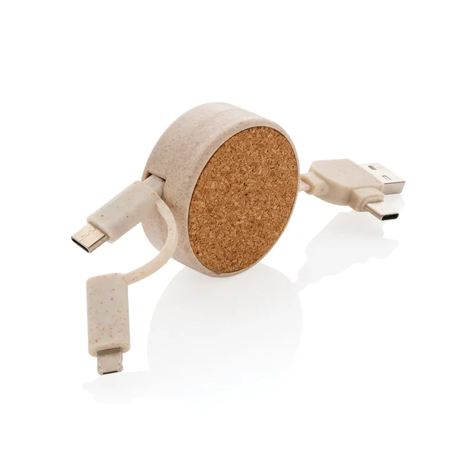 Produktbilde for XD Collection Kork og Hvetehalm 6-i-1 Uttrekkbar  Ladekabel