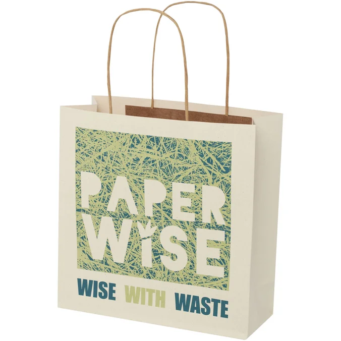 Produktbilde for Papirpose Liten (24 x 9 x 24 cm) 150 g/m2 fra Landbruksavfall med Vridde Håndtak