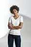 Miniatyrbilde 8 av Black Cottover Stretch V-hals T-skjorte Dame