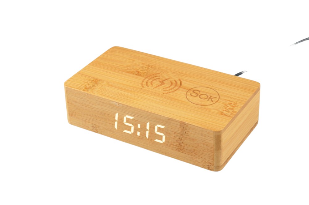 Produktbilde for Clea Bambus 10W Trådløs Lader med Vekkerklokke