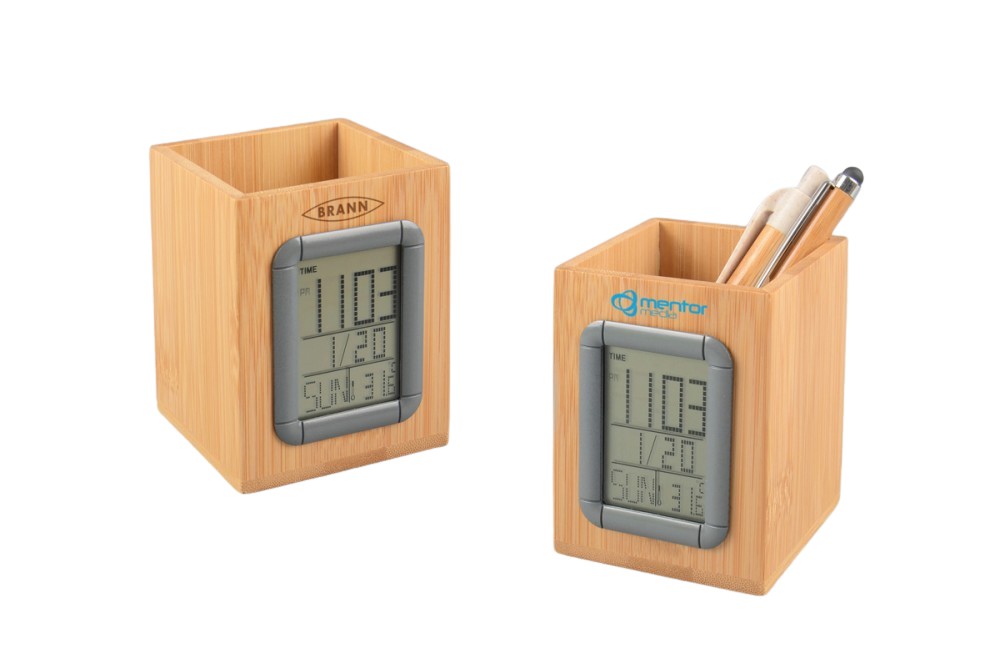Produktbilde for Sligo Bambus Penneholder med Digital Klokke