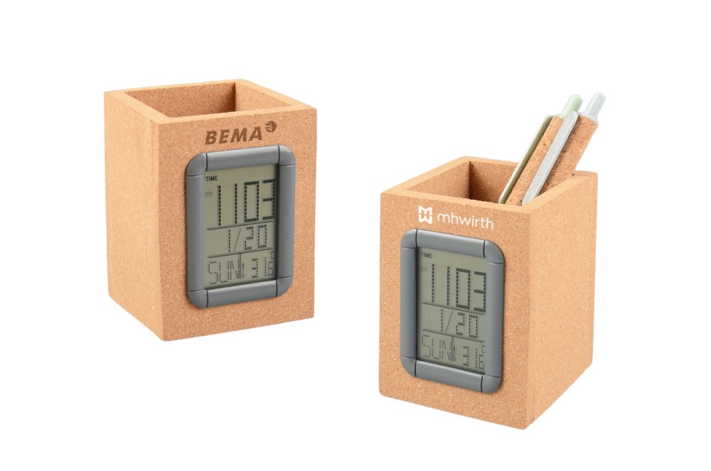 Produktbilde for Calais Kork Penneholder med Digital Klokke