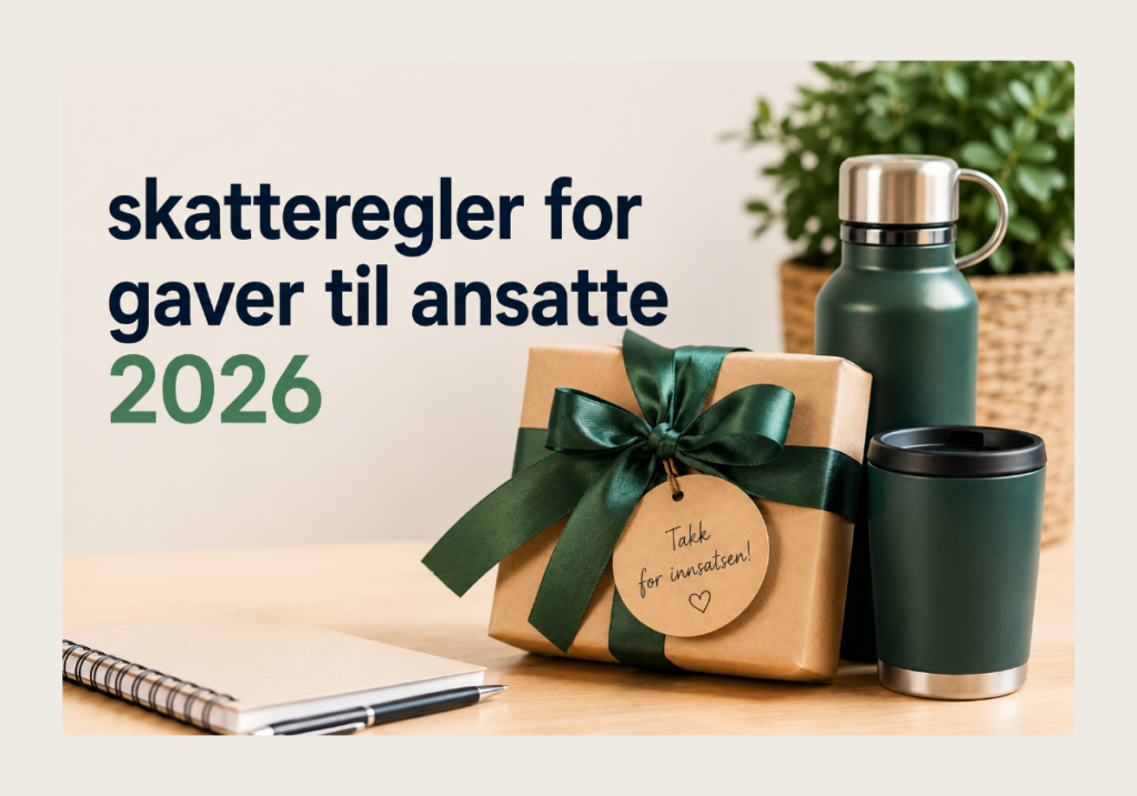 Innpakket gave med grønn sløyfe, termoflaske og kopp