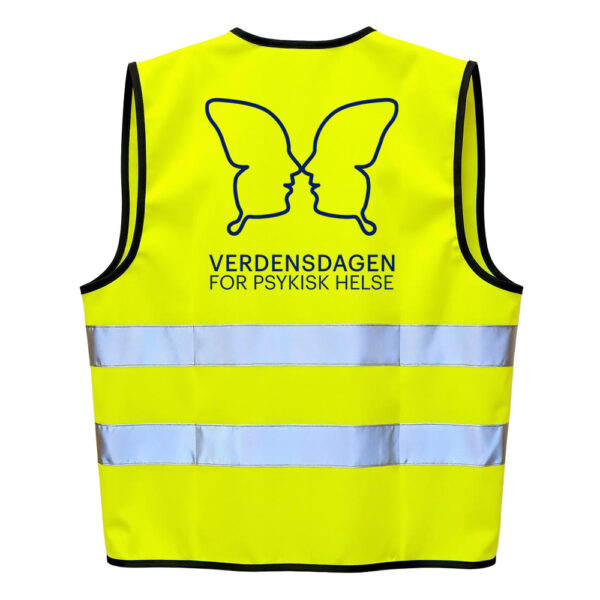 Refleksvest med Verdensdagen for psykisk helse-logo