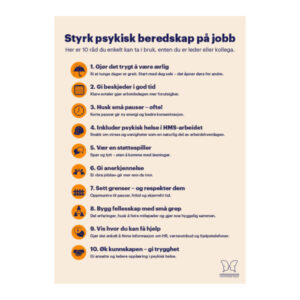 Plakat om psykisk beredskap for arbeidsplassen fra Verdensdagen for psykisk helse
