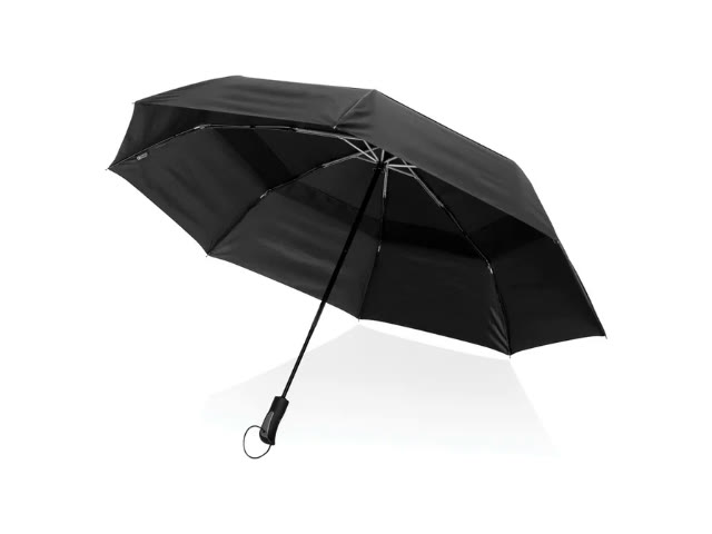 Sort stormsikker sammenleggbar paraply på 27 tommer i resirkulert polyester